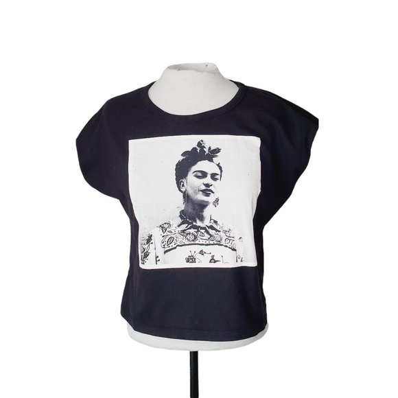 Frida Kahlo Official T-Shirt Portrait Tribute Graphic Boxy Black L - Picture 3 of 11